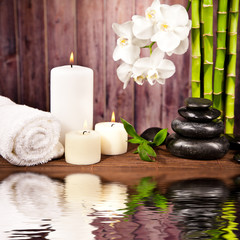 Spa still life with water reflection