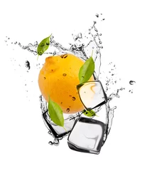 Wall murals In the ice Lemon with ice cubes, isolated on white background