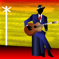 Blues Guitarist at the Crossroads, Vector Background for a Conce
