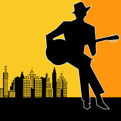 Big City Blues Guitar Concert, Vector Poster ou Flyer pour un Aco