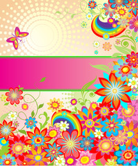 Fototapeta na wymiar Summery greeting card with rainbow