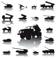 Howitzer and rocket artillery silhouettes set. Vector - 50502457