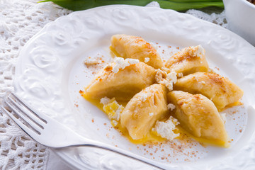Polish Curd dumplings with cinnamon butter