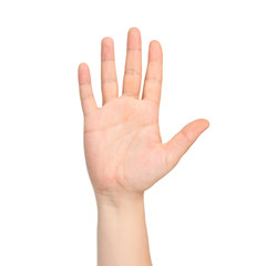 isolated male hand showing the number five