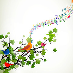 Vector Illustration of a Branch with Singing Birds - 50506054