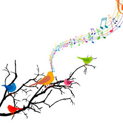 Vector Illustration of a Branch with Singing Birds - 50506064