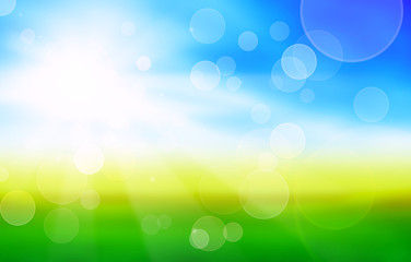 sunshine spring background with green fields