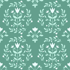 Blue damask pattern with decorative flowers