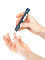 concept finger prick for glucose sugar measuring level blood te