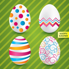 Happy easter white eggs with colorful patterns