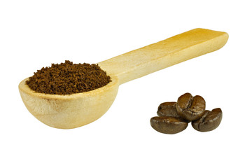 A spoonful of ground coffee