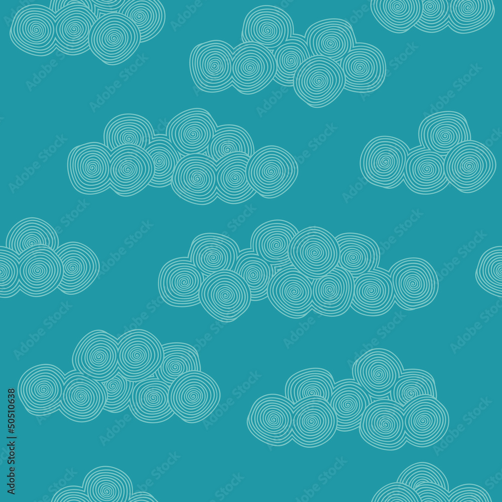 Poster seamless hand drawn pattern with stylized clouds