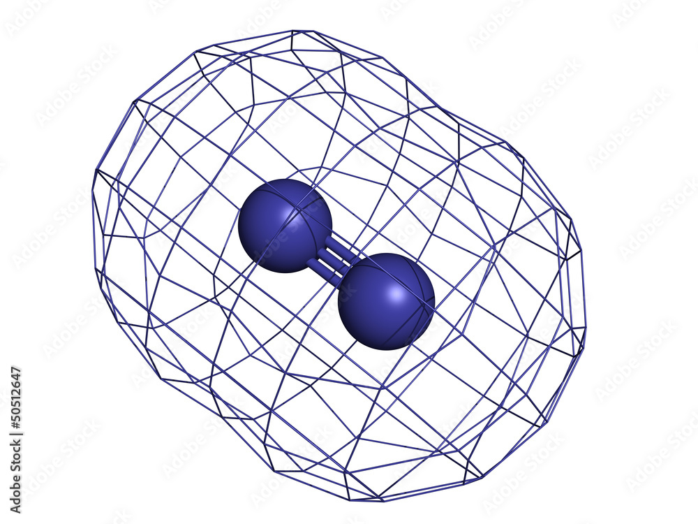 Poster elemental nitrogen (n2), molecular model.