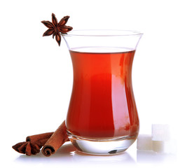 glass of Turkish tea, isolated on white
