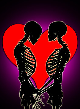 Two skeletons in a tender embrace