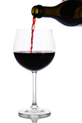 Sparkling red wine pour in glass isolated on white