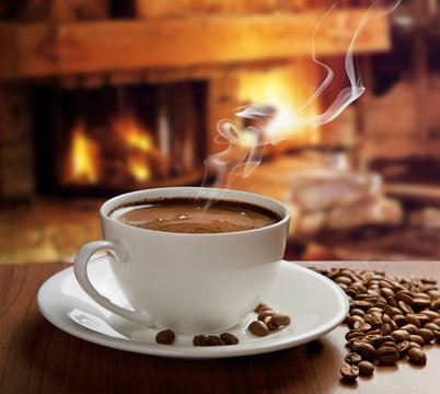 Hot Coffee Near Fireplace