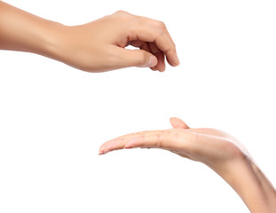 hand, palm up Isolated on white background