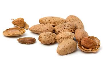 Group of almond. Isolated on a white background...