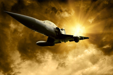 Military airplan on the speed