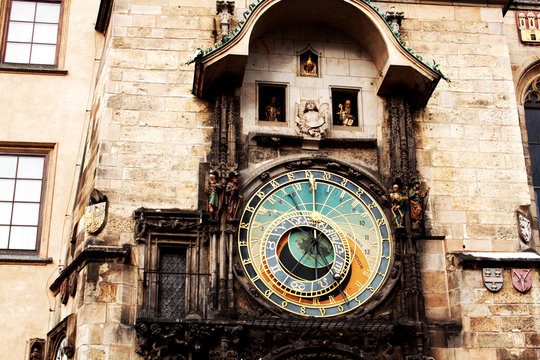 Famous astronomical clock at the Old Town square in Prague, Czec