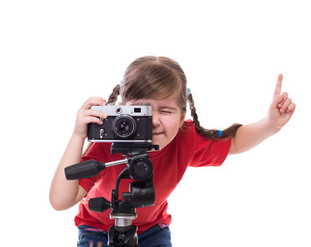 little photographer with old fashioned camera