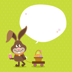 Bunny Handcart Basket Speech Bubble Green