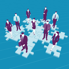 Geschäftsleute auf Puzzle-Teilchen - Business Netzwerk