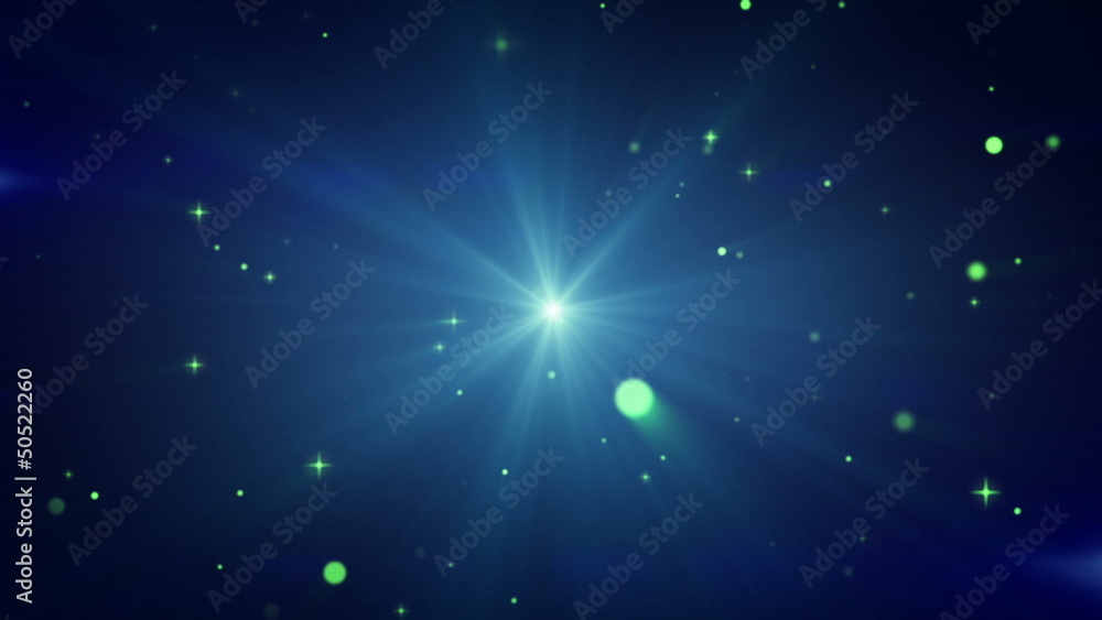 Poster light and flying particles blue loop background