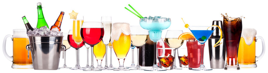 different alcohol drinks set