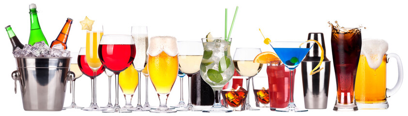 different alcohol drinks set