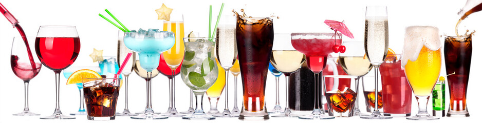 different alcohol drinks set