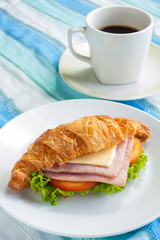 croissant ham cheese and black coffee