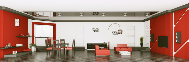 Interior of modern apartment panorama 3d render