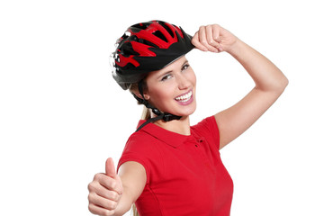 young woman with a bike helmet