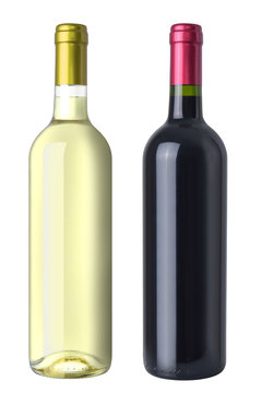 Two bottles of red and white wine