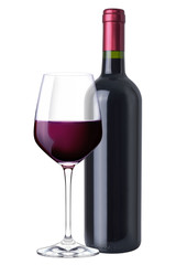 Red wine in Glass and bottle