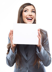 Smile Business woman portrait with blank white board
