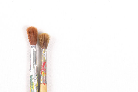 Two paint brush on white canvas