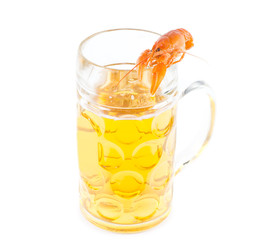 Pint of beer with a prawn