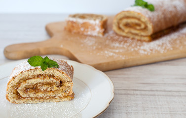 Swiss roll biscuit with pumpkin and apricot filing