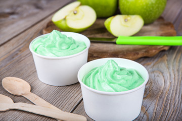 Frozen creamy ice yoghurt  with fresh green apples