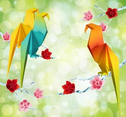 Papier Peint photo autocollant Animaux géométriques Perroquets en origami