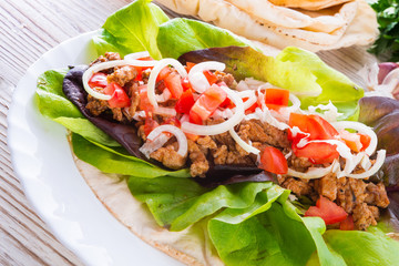  Kebab - grilled meat, bread and vegetables