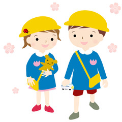 子供向け　春　入園　幼稚園　兄妹