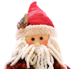 A Santa Claus puppet on a white background