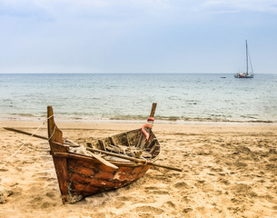 Old beached fishing Boat - Asian Style