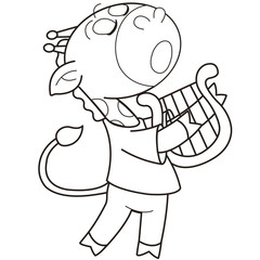 Cartoon Giraffe Playing a Harp