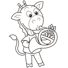 Cartoon Giraffe Playing a French Horn