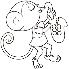 Cartoon Monkey Playing a Saxophone